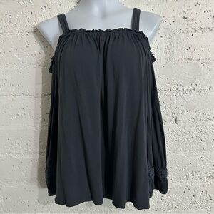 Ann Taylor LOFT Womens Top XL Gray Cold Shoulder 3/4 Sleeve Rayon K8